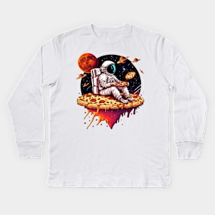 Astronaut in space eating pizza Kids Long Sleeve T-Shirt